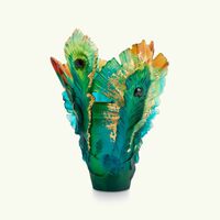 daum fleur de paon vase medium green