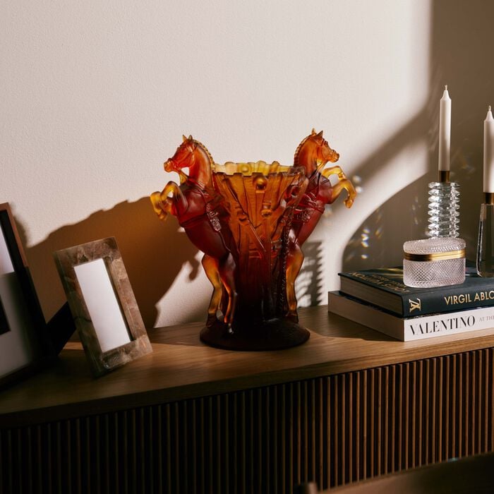 daum r ve equestre vase large amber