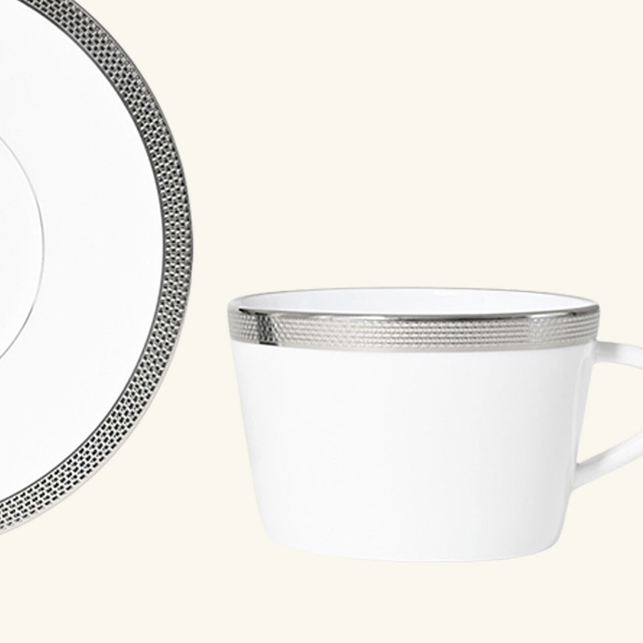 Maille Platine Moka Tea Cup & Saucer Set Of 4 White bernardaud maille platine moka tea cup saucer set of 4 white