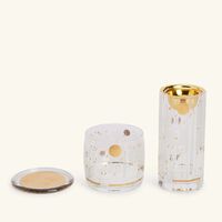 دملاج طقم حياة المؤلف من 3 قطع باللون الذهبي   كوب وحامل شموع وقاعدة الأكواب