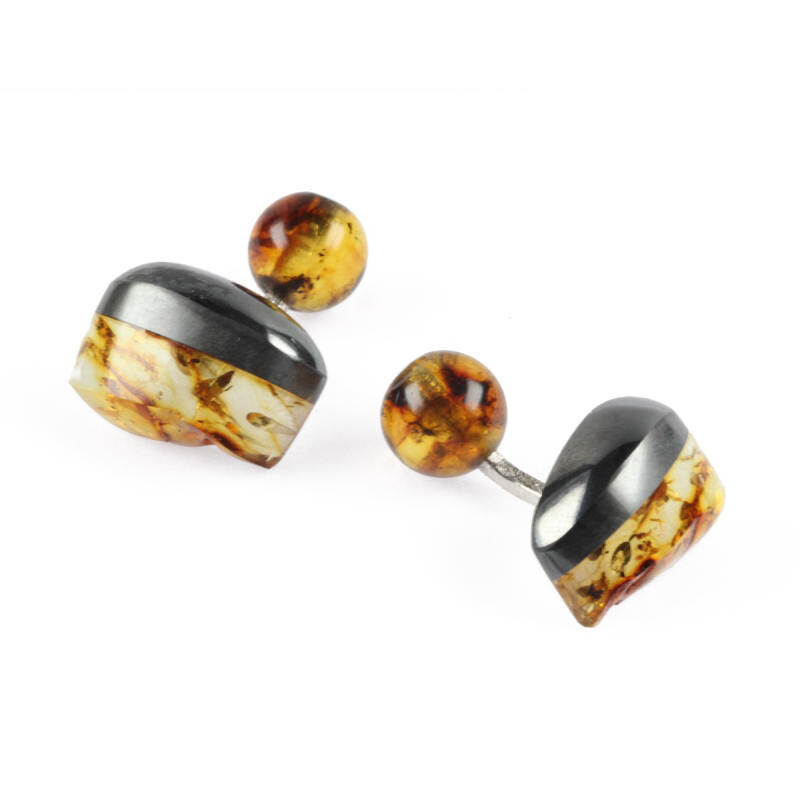 Cufflinks Amber Haematite Silver. With Box, large
