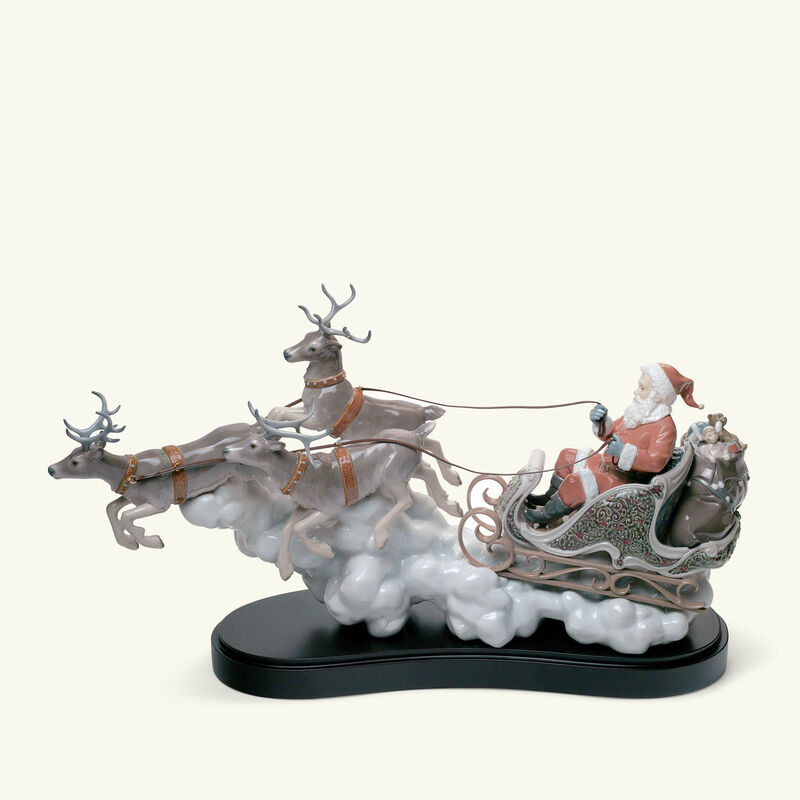 lladro santa s midnight ride sleigh sculpture medium white
