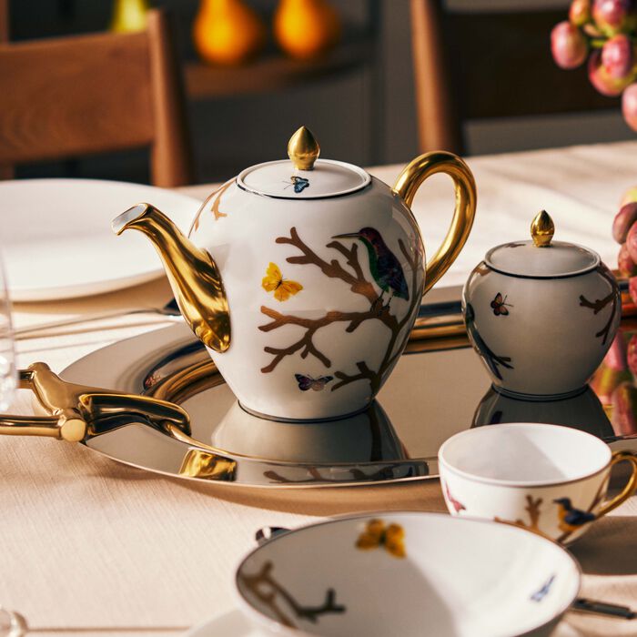 bernardaud aux oiseaux tea pot gold