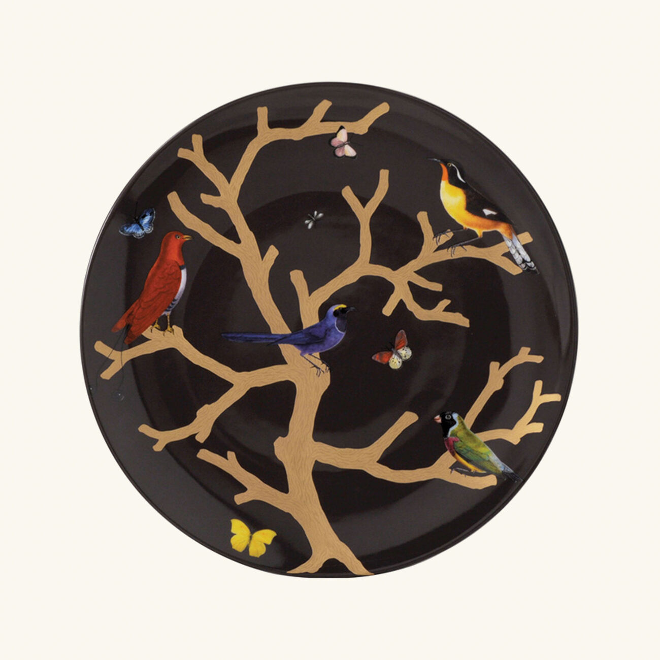 bernardaud aux oiseaux soup plate round black 36cm