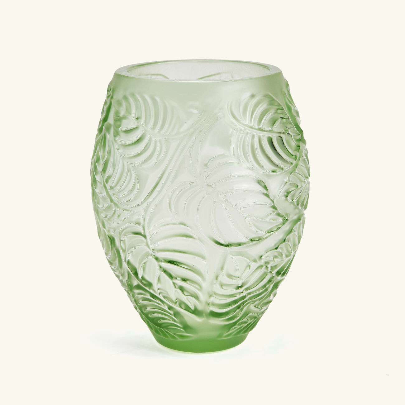 lalique feuilles vase small green