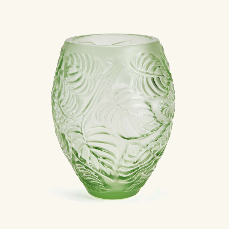 lalique feuilles vase small green