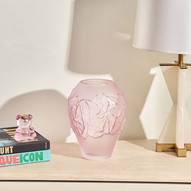 Papillons Vase Medium Pink lalique papillons vase medium pink