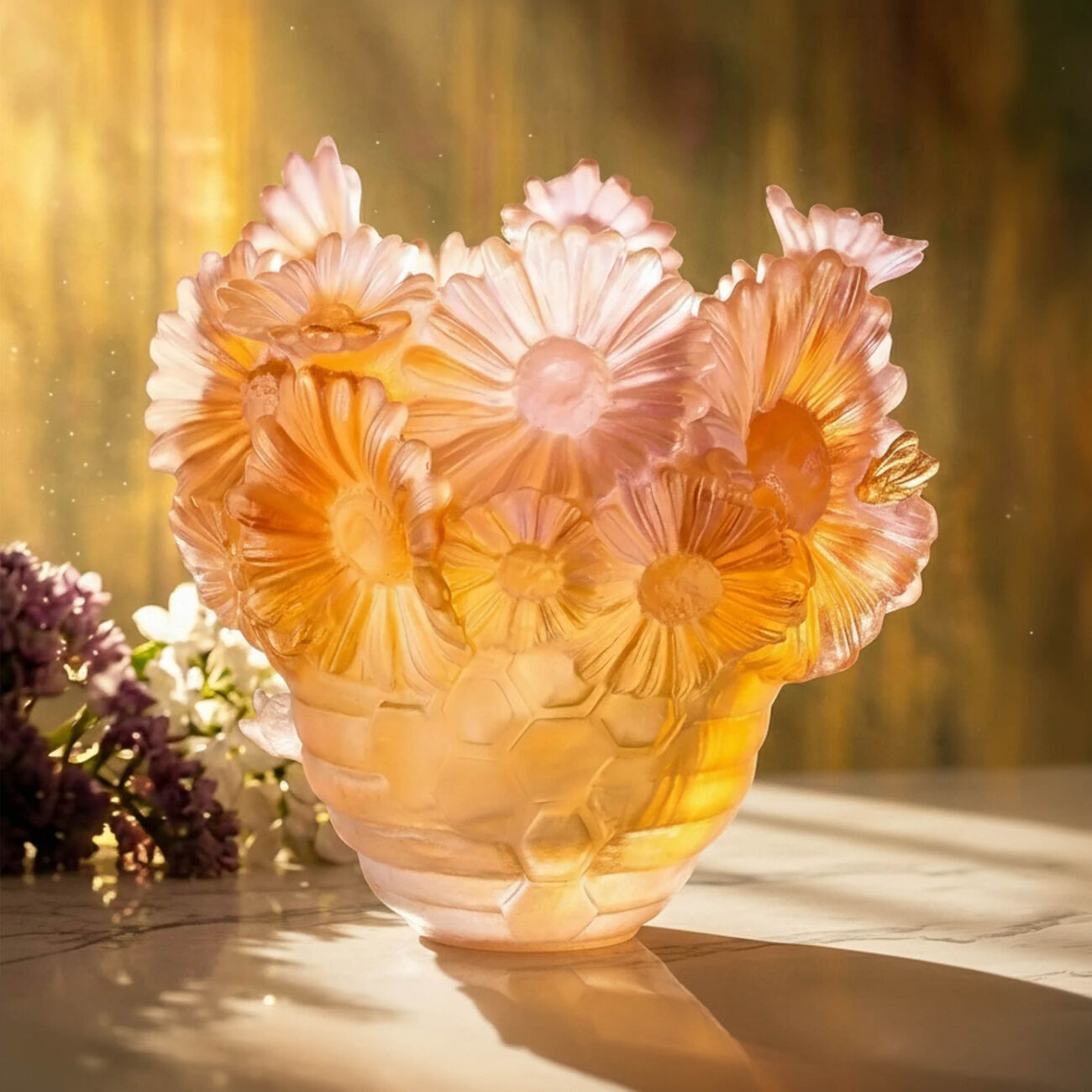 daum or d abeille vase small orange limited edition