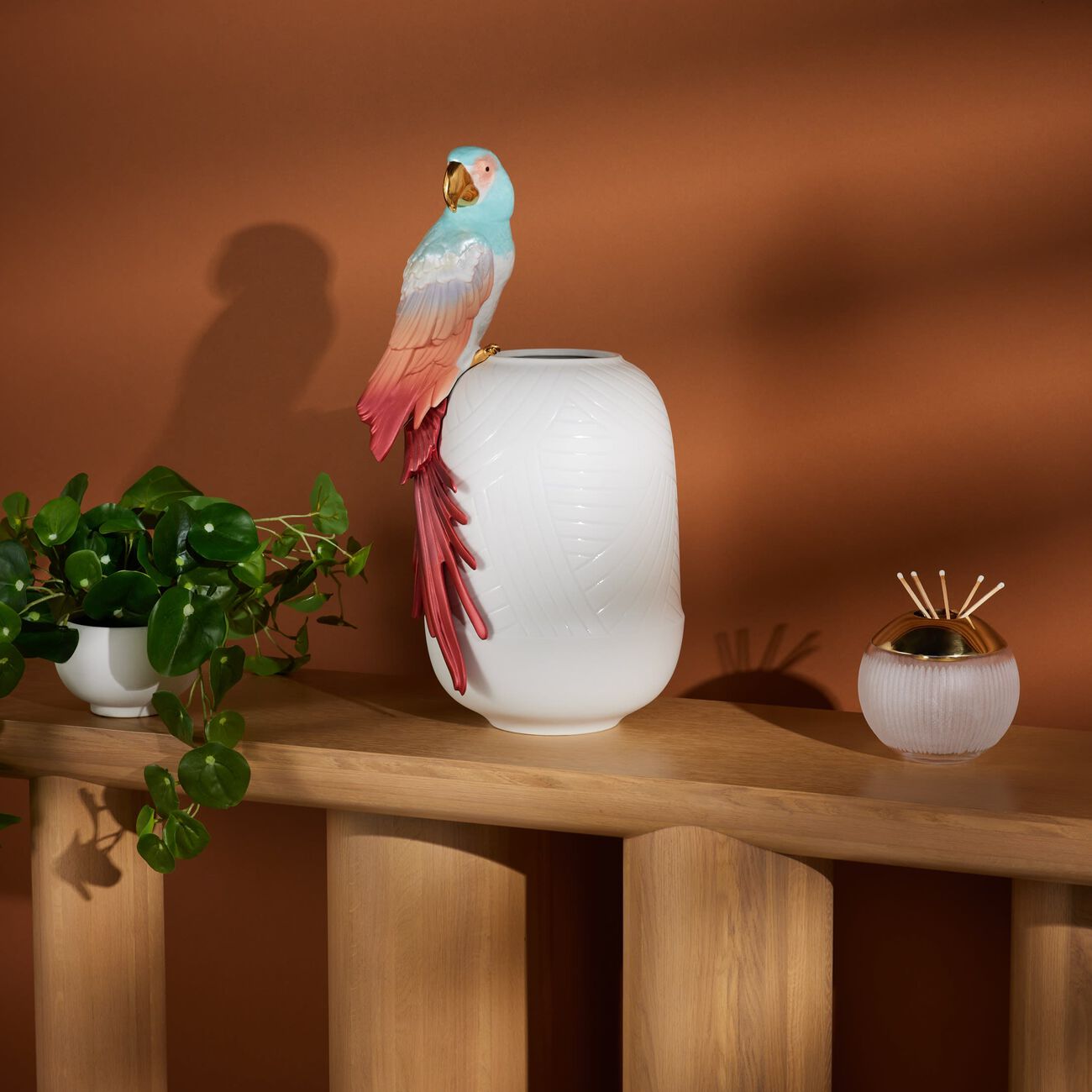 lladro macaw bird vase large red