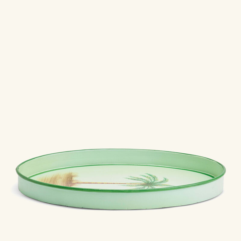 Fauna Palm Tree Serving Tray Oval Medium Blue les ottomans fauna palm tree serving tray oval medium blue