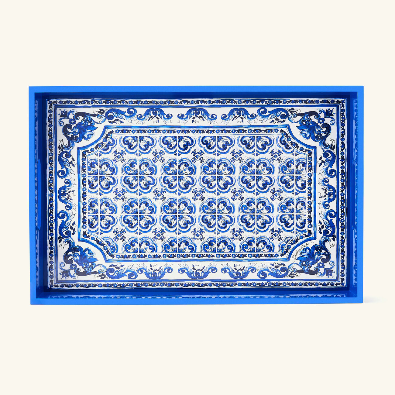dolce gabbana casa blu mediterraneo tray rectangular large blue