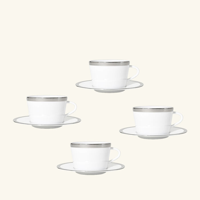 bernardaud maille platine moka tea cup   saucer set of 4 white