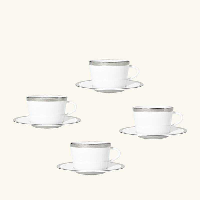 Maille Platine Moka Tea Cup & Saucer Set Of 4 White bernardaud maille platine moka tea cup saucer set of 4 white