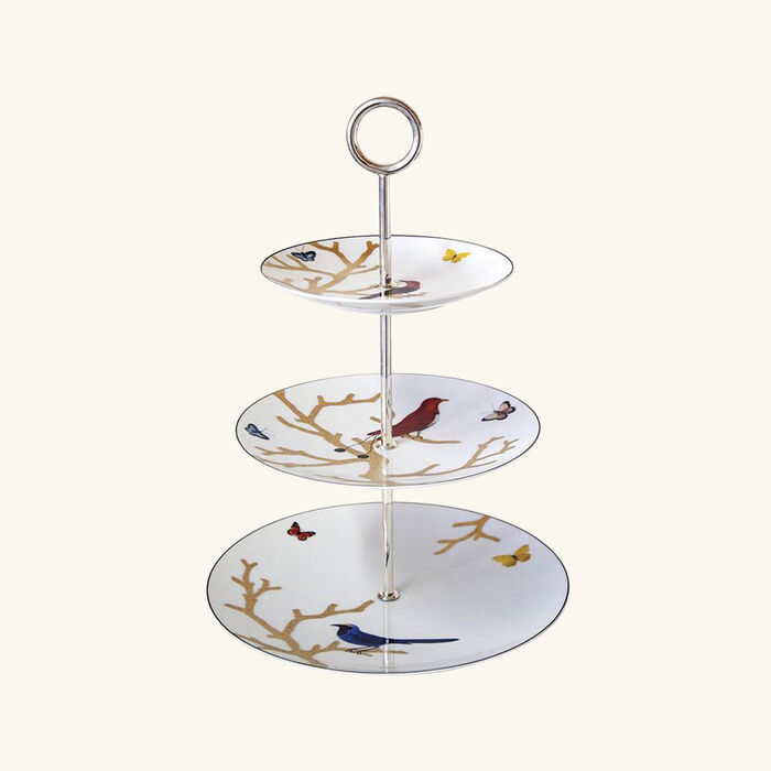 bernardaud aux oiseaux cake stand gold