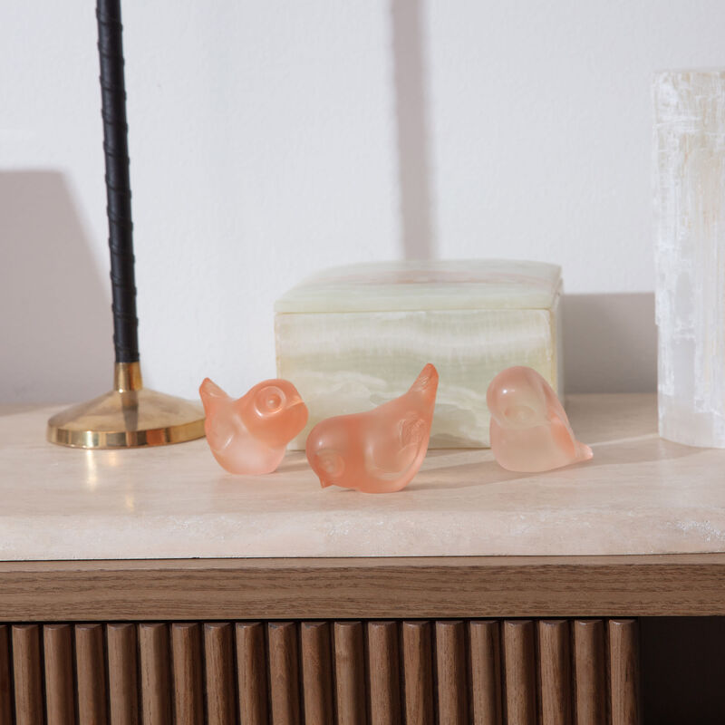 لاليك تمثال بيو على شكل طير رأسه للأسفل صغير وردي