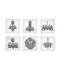 Chandeliers Cocktail Napkins in White & Gunmetal, Set of 6, small