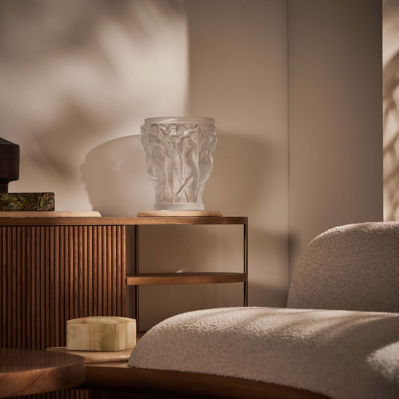 lalique bacchantes vase medium clear