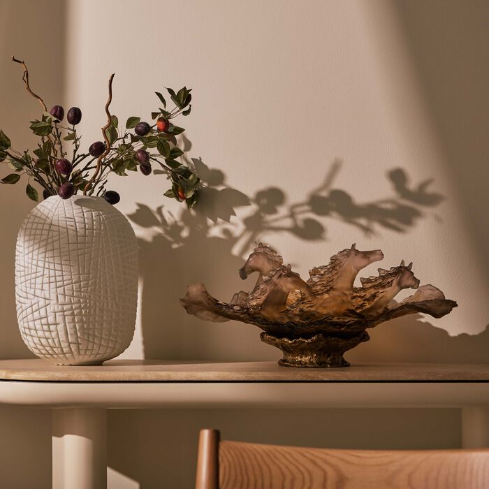 daum cavalcade glazed centerpiece brown limited edition
