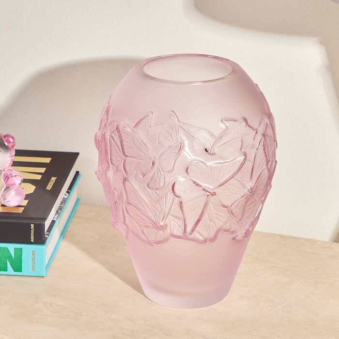 lalique papillons vase medium pink