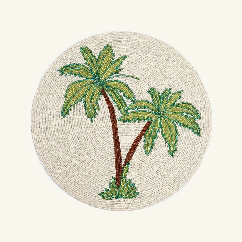 لي أوتومان مفرش مائدة جانغل أبيض مزيّن بخرز