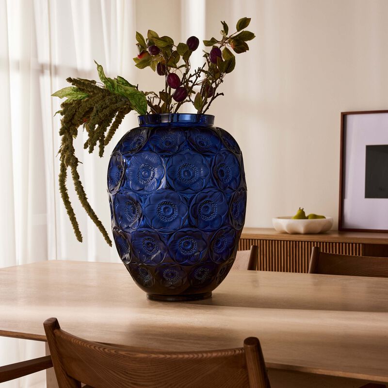 Anemones Vase Large Blue lalique anemones vase large blue