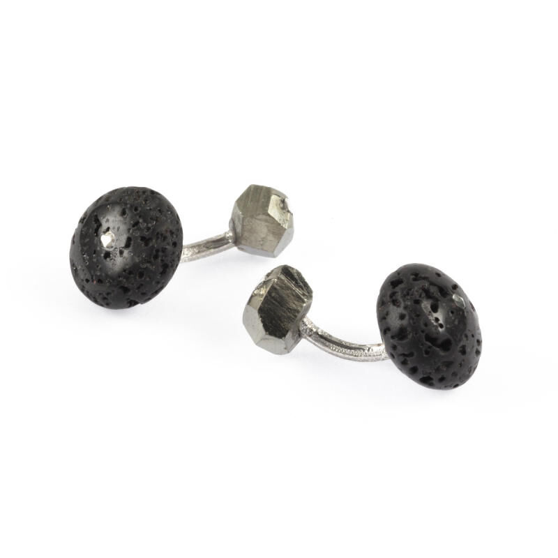 Cufflinks Lava Pyrite Silver With Box, large