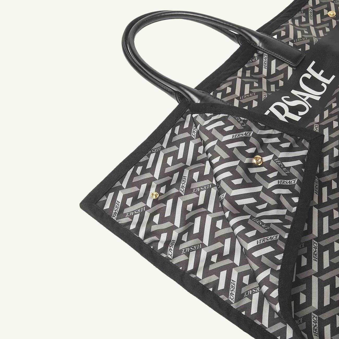 versace la greca top handle bag