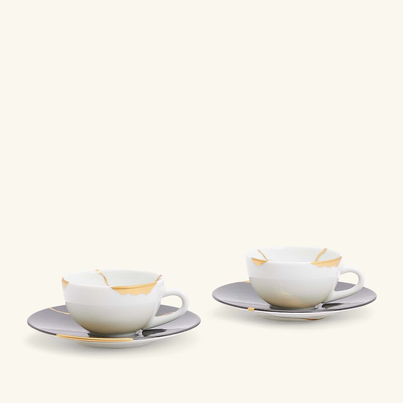 bernardaud kintsugi charbon espresso cup and saucer set of 2 black 2oz