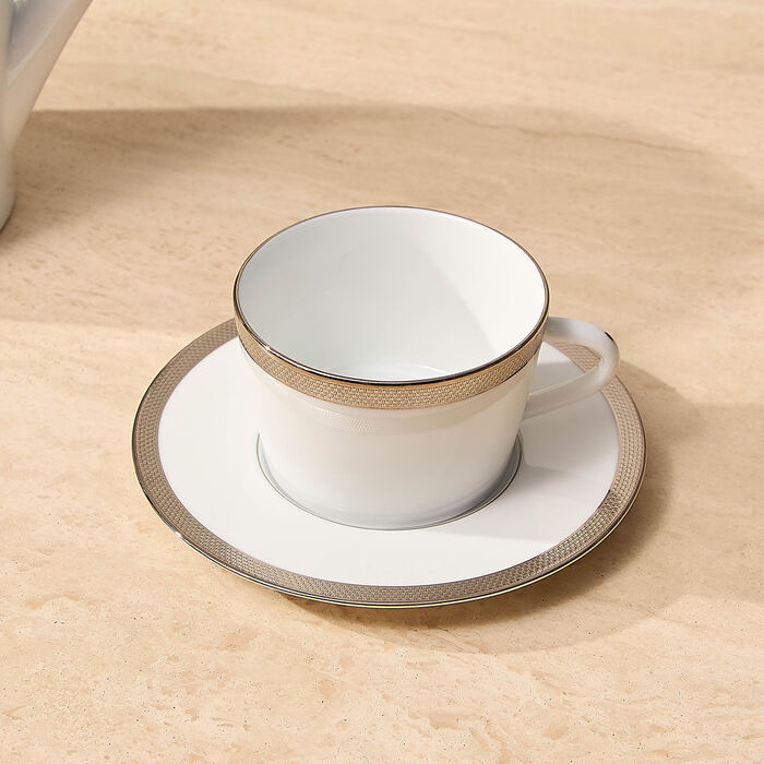 bernardaud maille platine moka tea cup   saucer set of 4 white