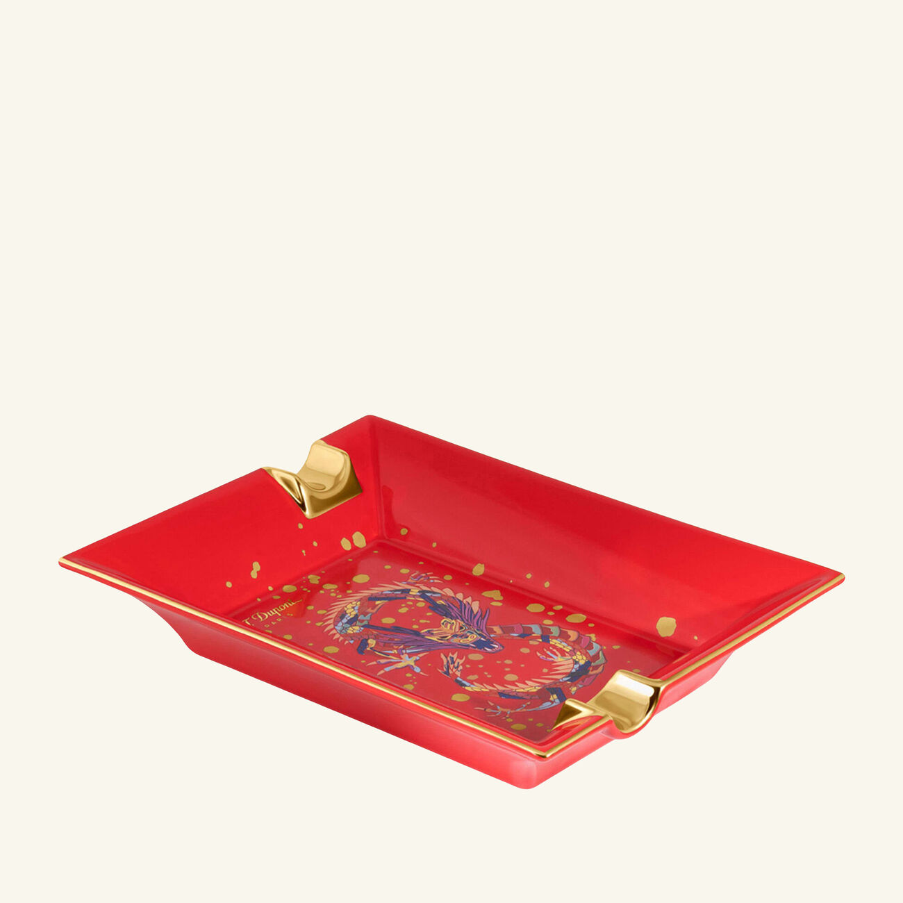 st dupont year of the dragon ashtray rectangular red small