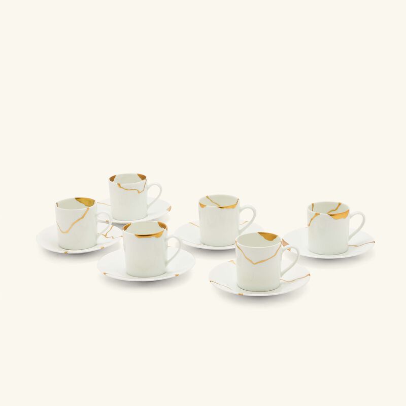 bernardaud kintsugi coffee cup saucer white set of 6