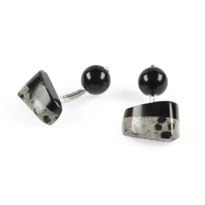 Cufflinks Dalmatian Jasper Black Agate Silver With Box Cufflinks Dalmatian Jasper Black Agate Silver With Box, large