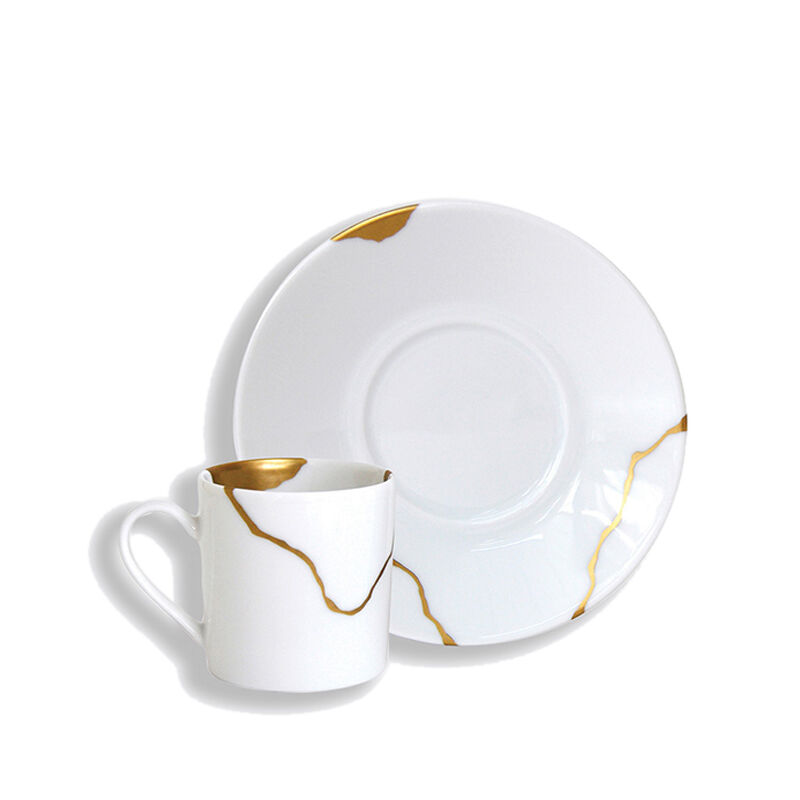 Kintsugi Set Of 6 Assorted Coffee Cup and Saucer, large