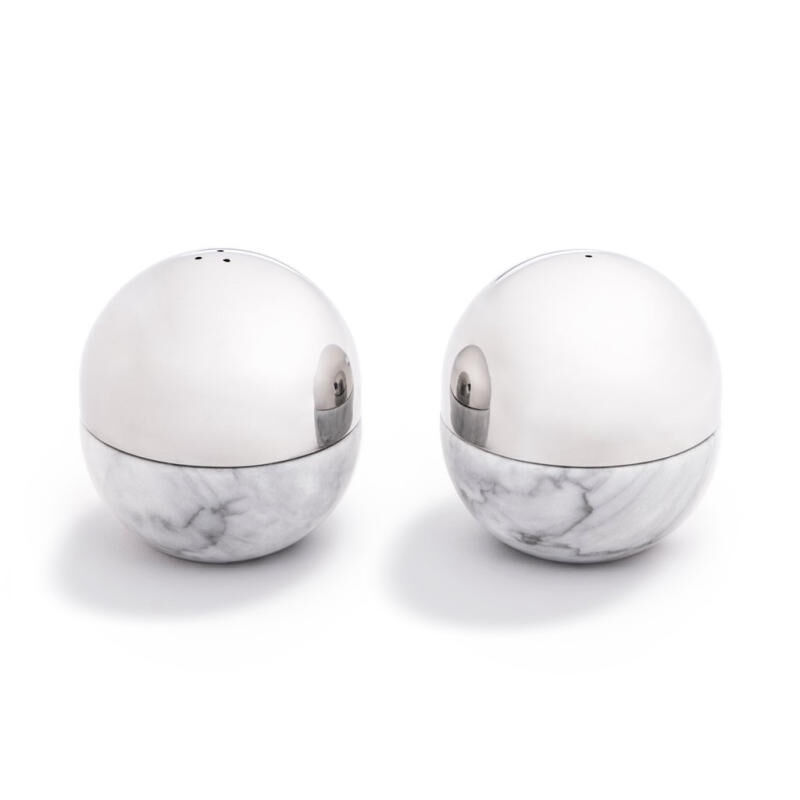 Dual Carrara Marble And Gold Salt And Pepper Shakers, large