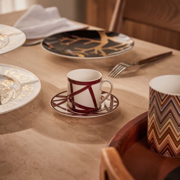 ميسوني هوم طقم ناستري المؤلف من فنجانين للقهوة مع صحنيهما بلون أحمر