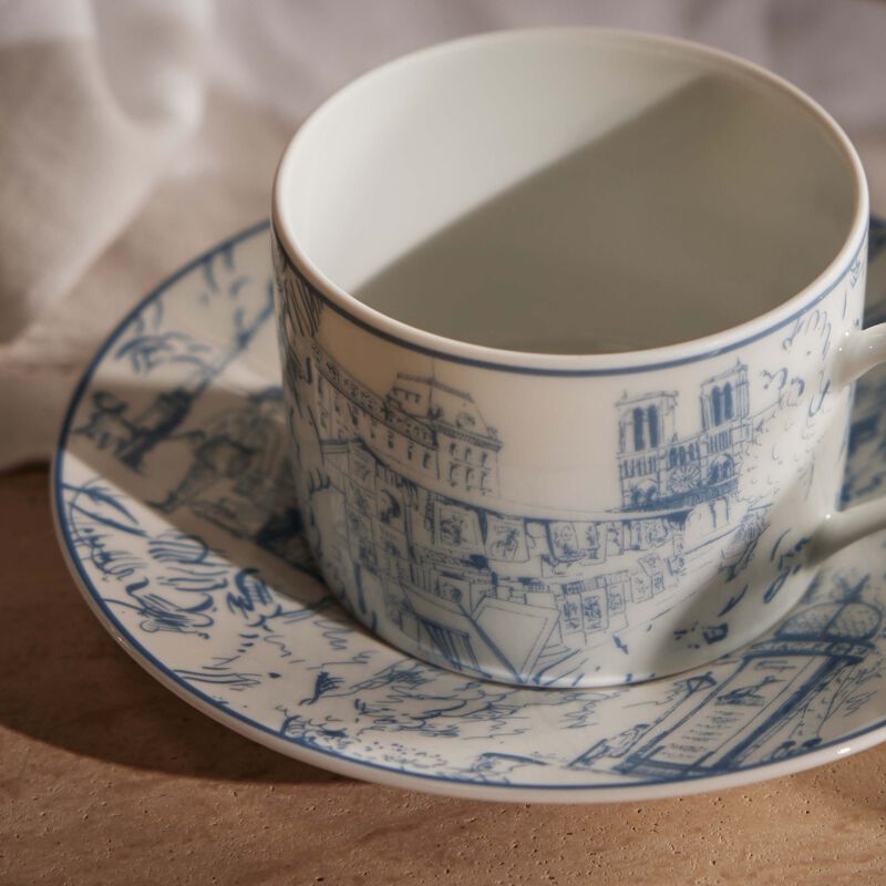 bernardaud tout paris tea cup   saucer blue set of 4