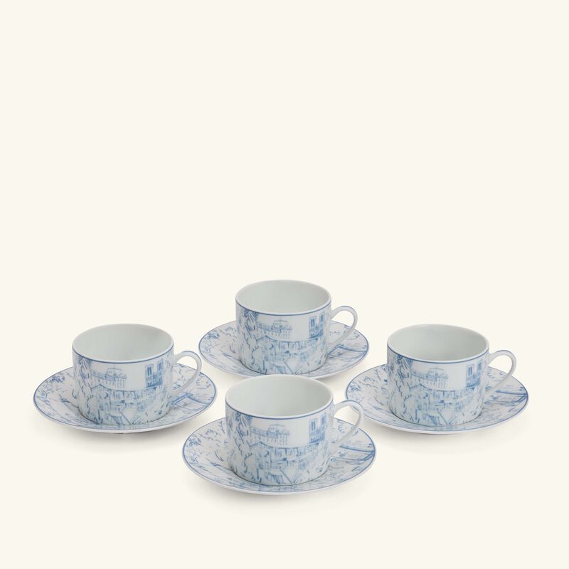 bernardaud tout paris tea cup   saucer blue set of 4