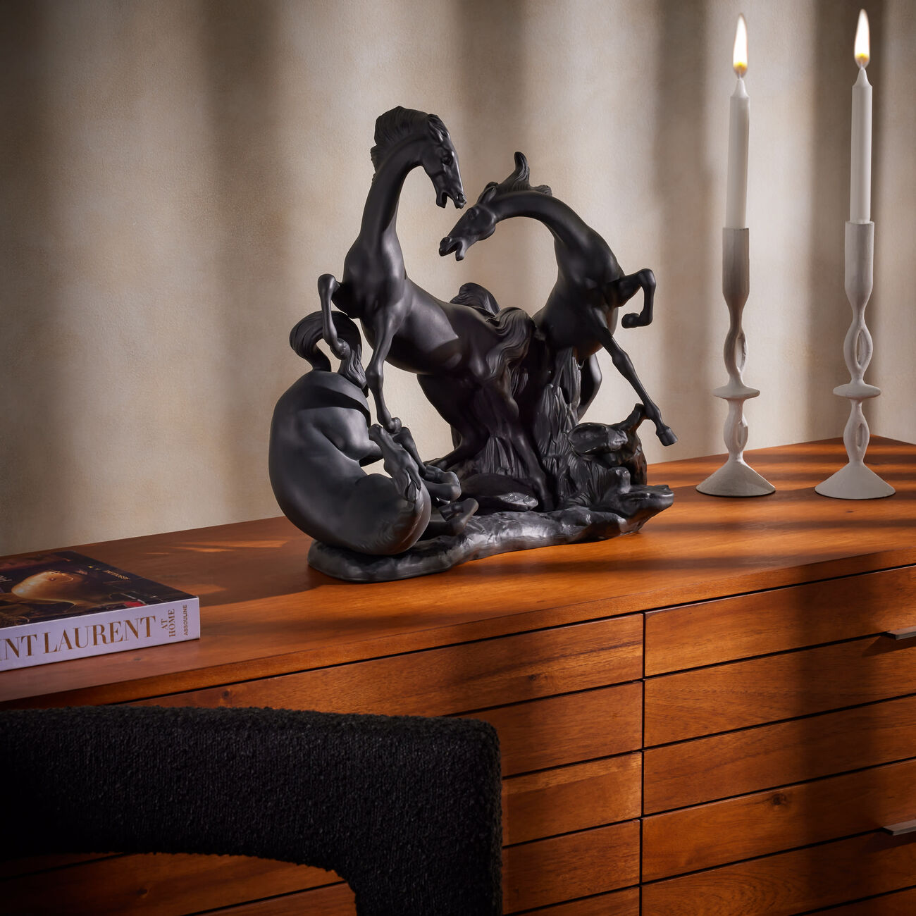 lladro horses group sculpture large black