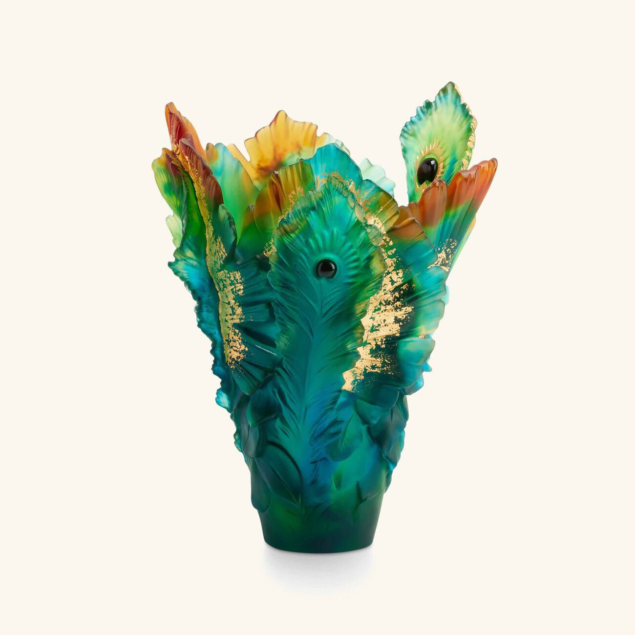 daum fleur de paon vase medium green