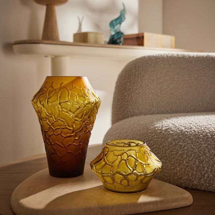 lalique terramineral caldera vase votive round mini yellow