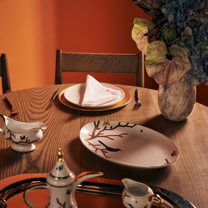 bernardaud aux oiseaux serving platter oval gold 38cm