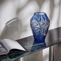 lalique hirondelles vase medium blue