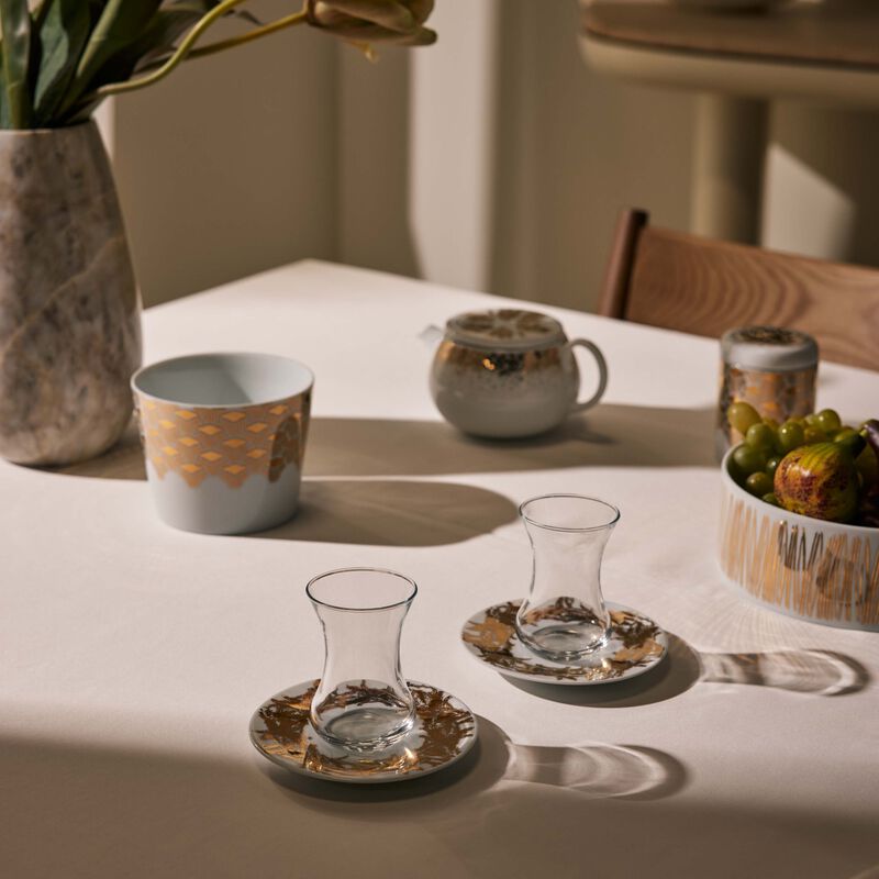 Tamrah by Razan Alazzouni Palm Arabic Tea Cup & Saucer Gold Set of 2 silsal tamrah by razan alazzouni palm arabic tea cup saucer gold set of 2