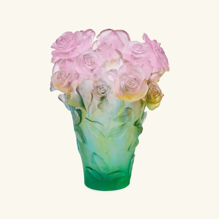 daum rose vase medium green