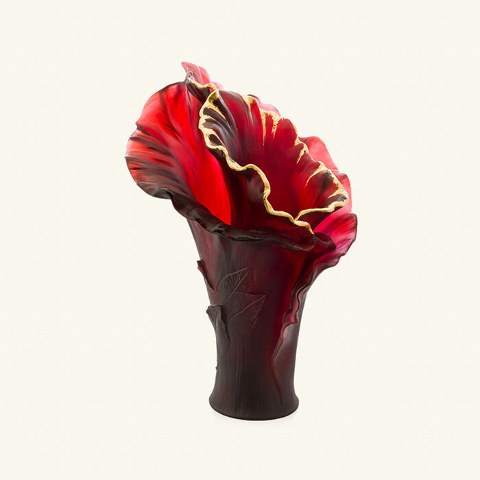 daum gilded arum vase large red