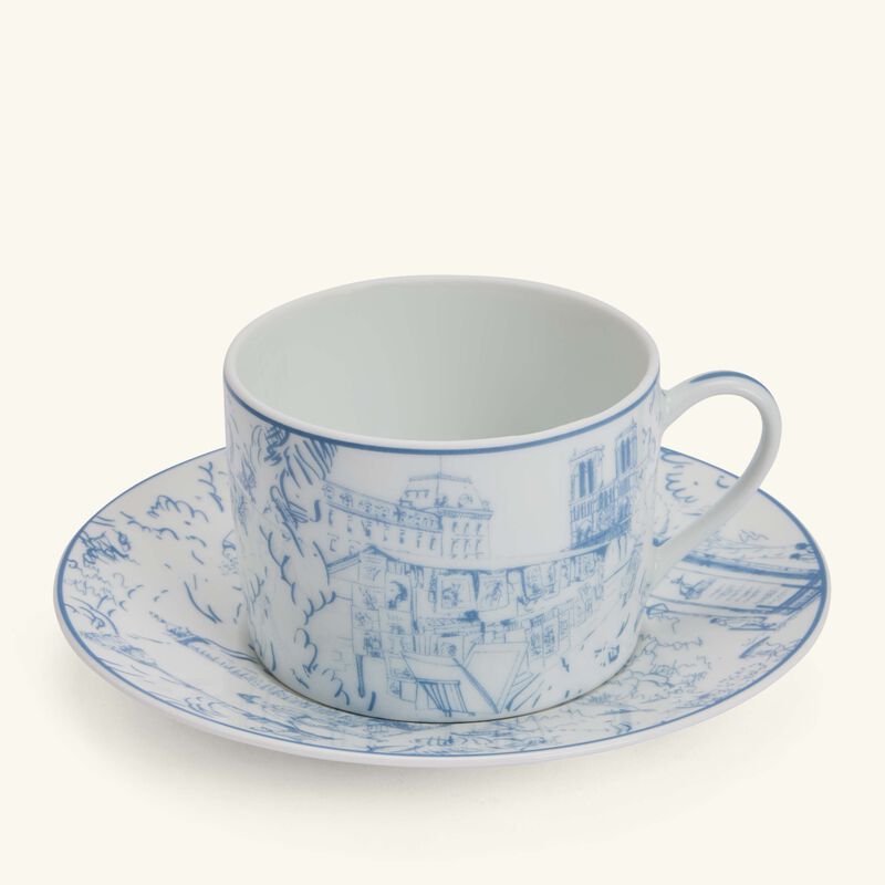 bernardaud tout paris tea cup   saucer blue set of 4