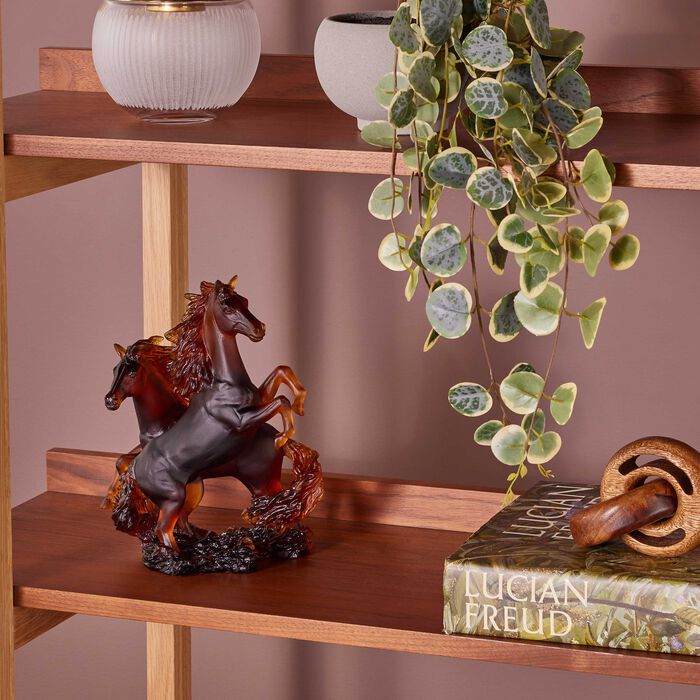 daum 2 horse cavalcade sculpture small orange  limited edition