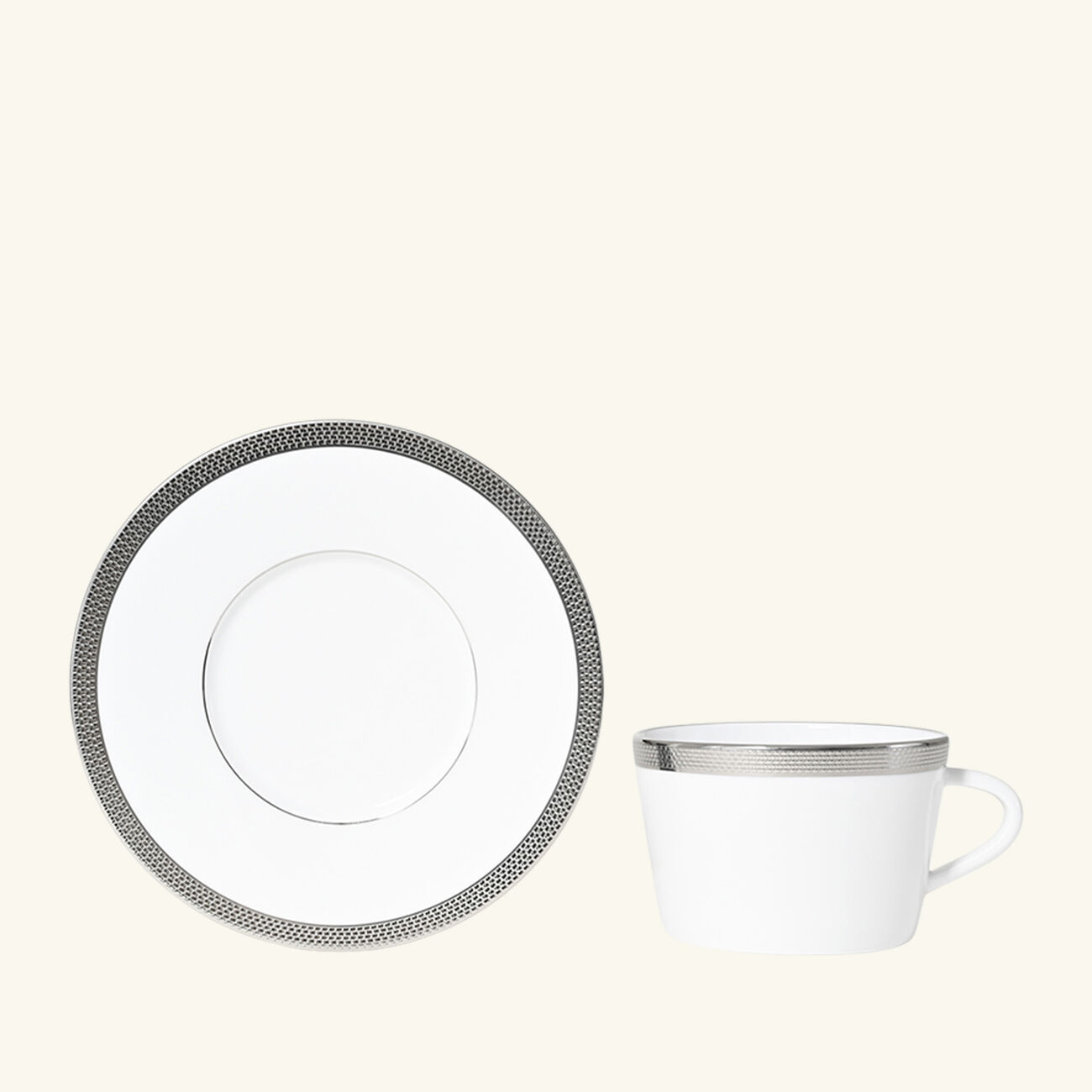 Maille Platine Moka Tea Cup & Saucer Set Of 2 White bernardaud maille platine moka tea cup saucer set of 2 white